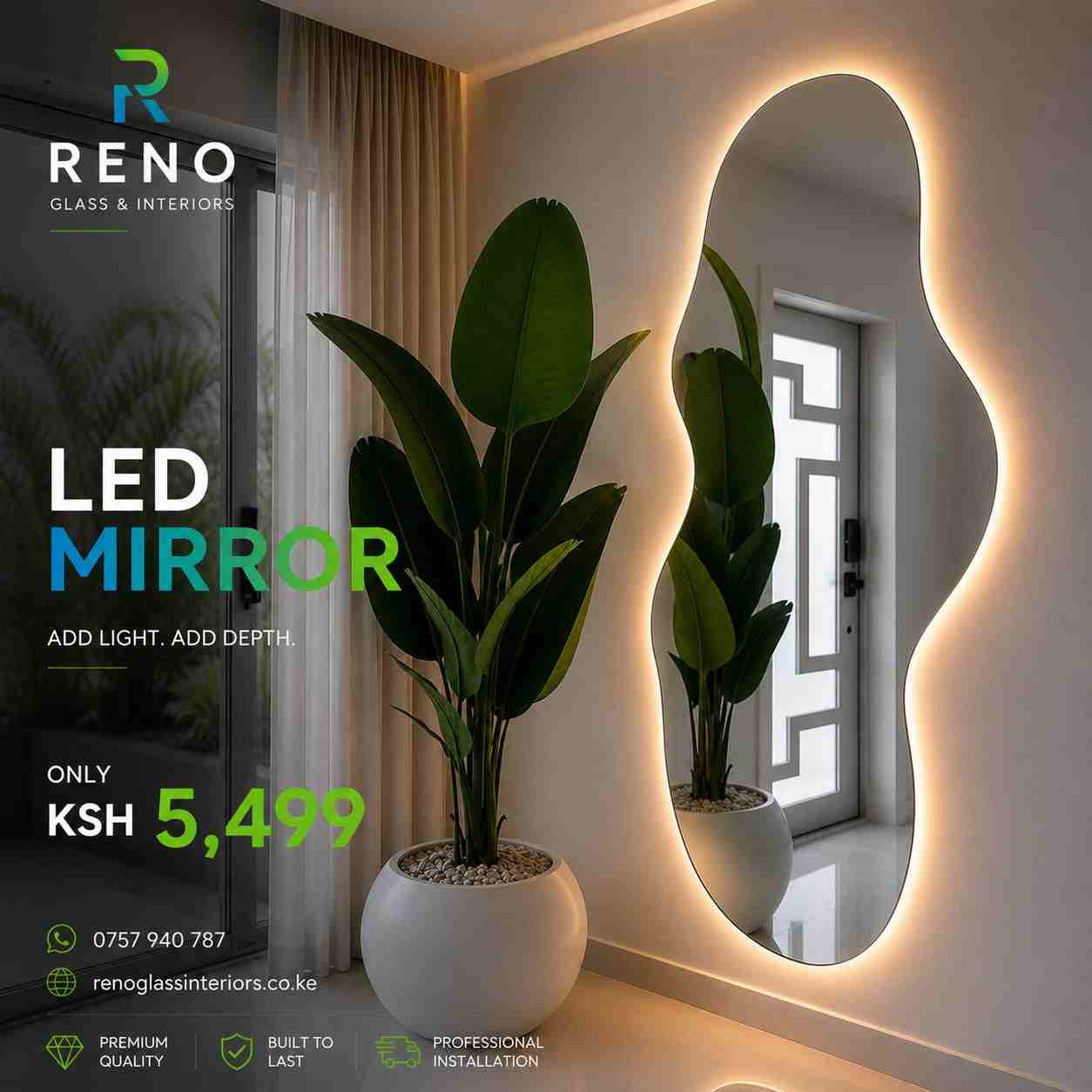 Wavy Deco Full-Length LED Mirror
